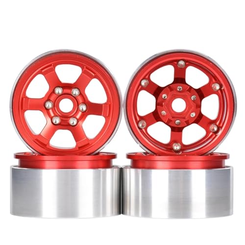 GTFRUQAS Für Axial Für SCX10 JT4 XT4 AT4 1/10 1,9 Zoll 4PCS Metall Rad Hub Reifen RC Modell Auto Crawler Nachrüstung Zubehör Upgrade Teile RC Ersatzteile(Red) von GTFRUQAS