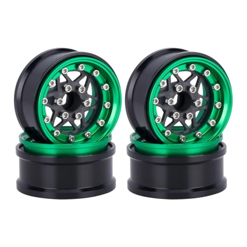 GTFRUQAS Für Axial Für Scx10 D90 Für Trx4 Für Trx6 1/10 Auto 6061 Aluminiumlegierung 1,9 Zoll Beadlock-Räder Mit Einstellbarem Versatz Felgennabe RC Crawler RC Ersatzteile(Green,Size 1) von GTFRUQAS