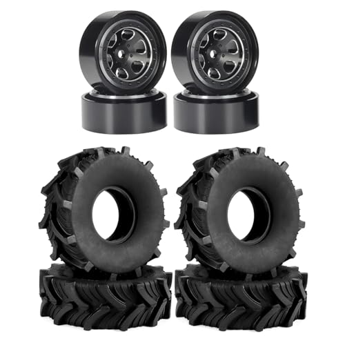 GTFRUQAS Für Defender Für TRX4M Für FCX24 Für SCX24 1/18 1,0 Zoll Gummireifen Felgen 62 X 20 Mm Schlamm Für Geländereifen RC Crawler Truck Upgrade RC Ersatzteile(Black Set) von GTFRUQAS