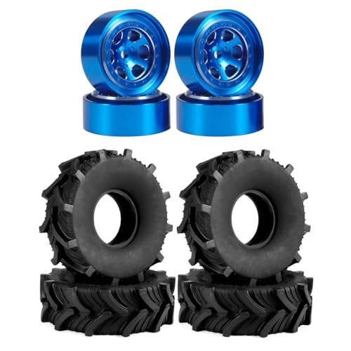 GTFRUQAS Für Defender Für TRX4M Für FCX24 Für SCX24 1/18 1,0 Zoll Gummireifen Felgen 62 X 20 Mm Schlamm Für Geländereifen RC Crawler Truck Upgrade RC Ersatzteile(Blue Set) von GTFRUQAS