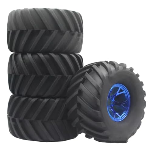 GTFRUQAS Für HPI Für HSP 0703-3003 1:10 RC Monster Truck Gummireifen Reifen + Kunststofffelge 4 Stücke Weiß Rot Blau RC Ersatzteile(Blue) von GTFRUQAS