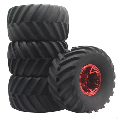 GTFRUQAS Für HPI Für HSP 0703-3003 1:10 RC Monster Truck Gummireifen Reifen + Kunststofffelge 4 Stücke Weiß Rot Blau RC Ersatzteile(Red) von GTFRUQAS