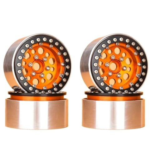 GTFRUQAS Für Scx10 JT4 XT4 1/10 4 STÜCKE Metall Aluminiumlegierung 1,9 Zoll Radnaben Räder Reifen RC Fernbedienung Modellauto Crawler Ersatzzubehör RC Ersatzteile(Orange) von GTFRUQAS