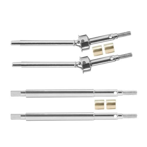 GTFRUQAS Für TRX4M 1/18 1 Set Gehärteter Stahl Antriebswelle 5mm Verlängert + 2mm Gewinde Vordere Hinterachse Wellen RC Upgrade Teile Crawler RC Ersatzteile(Silver) von GTFRUQAS