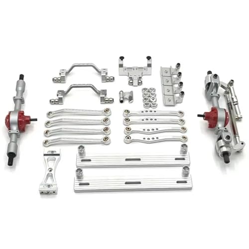 GTFRUQAS Für WPL C64 C64-1 1/16 RC-Auto-Upgrade-Teile Metall-Vorder- Und Hinterachse Für Chassis-Verbindungsstange Zugstangenhalterung Seitenpedal Stoßdämpfer-Set RC Ersatzteile(Silver) von GTFRUQAS