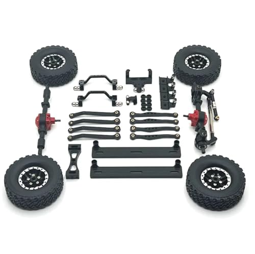 Für WPL Für C64 C64-1 1/16 RC Auto Upgrade Teile Metall Vorder- Und Hinterachse Für Chassis Link Stange Zugstange Montieren Seite Pedal Reifen Set RC Ersatzteile(Black) von GTFRUQAS