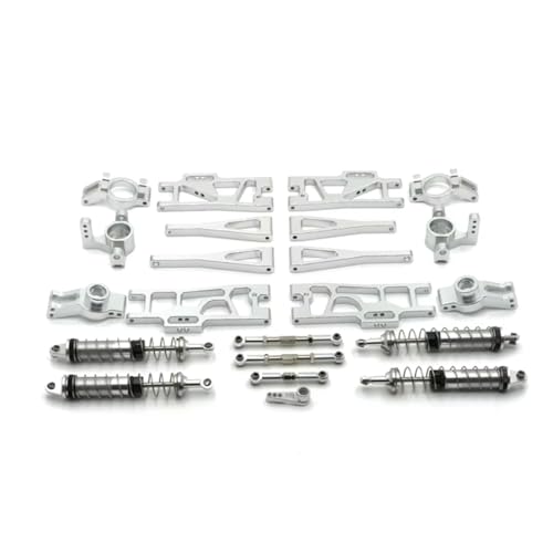 GTFRUQAS RC Autozubehör Für WLtoys 104009 12402-A 12409 Metall C Sitz Lenkung Tasse Schwinge Stoßdämpfer 11 Stück Set RC Auto Teile Zubehör Ersatz(Silver) von GTFRUQAS
