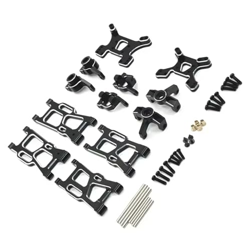 GTFRUQAS RC Autozubehör Für Wltoys 144001 144010 124007 124008 124017 124019 Metall Aufhängungsarme Lenkbecher Nabenträger Dämpferturm Set RC Auto Upgrade Teile(Black) von GTFRUQAS