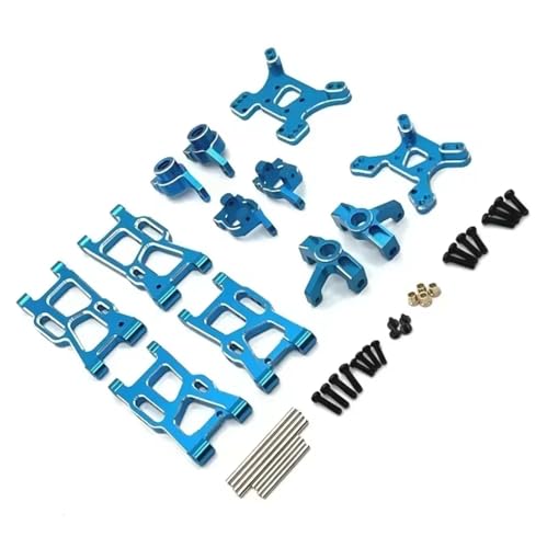 GTFRUQAS RC Autozubehör Für Wltoys 144001 144010 124007 124008 124017 124019 Metall Aufhängungsarme Lenkbecher Nabenträger Dämpferturm Set RC Auto Upgrade Teile(Blue) von GTFRUQAS
