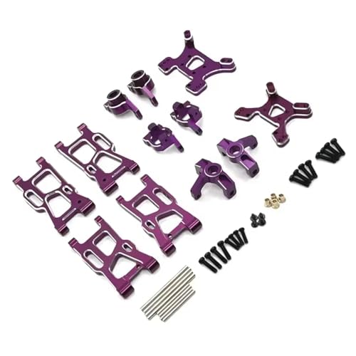GTFRUQAS RC Autozubehör Für Wltoys 144001 144010 124007 124008 124017 124019 Metall Aufhängungsarme Lenkbecher Nabenträger Dämpferturm Set RC Auto Upgrade Teile(Purple) von GTFRUQAS