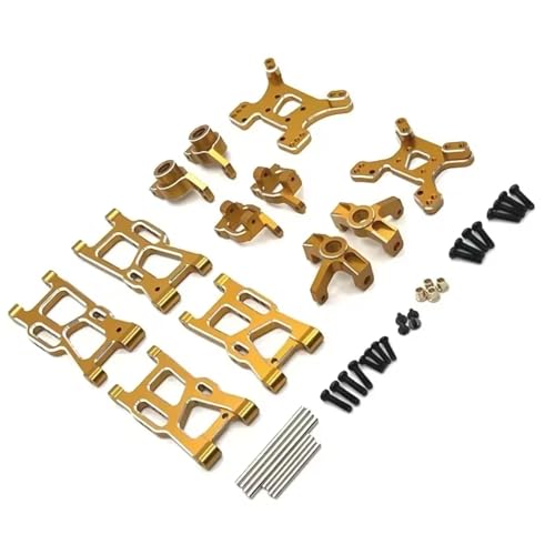 GTFRUQAS RC Autozubehör Für Wltoys 144001 144010 124007 124008 124017 124019 Metall Aufhängungsarme Lenkbecher Nabenträger Dämpferturm Set RC Auto Upgrade Teile(Yellow) von GTFRUQAS