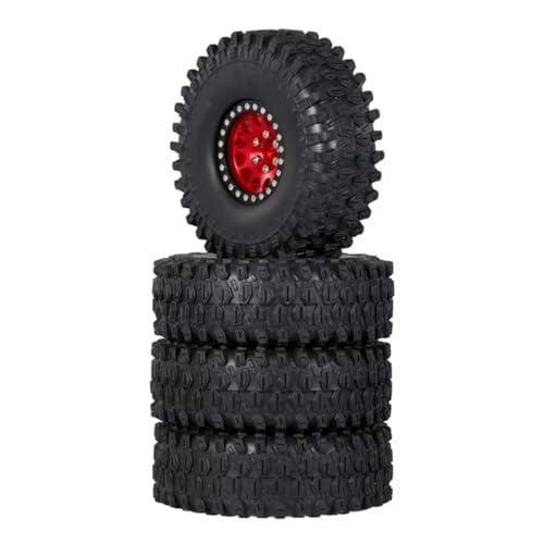 GTFRUQAS RC Ersatzteile Für Axial Für SCX10 90047 AXI03007 1/10 RC Auto Crawler 4PCS Metall 1,9 Beadlock Felge Reifen Set Ersetzen Zubehör(Red) von GTFRUQAS
