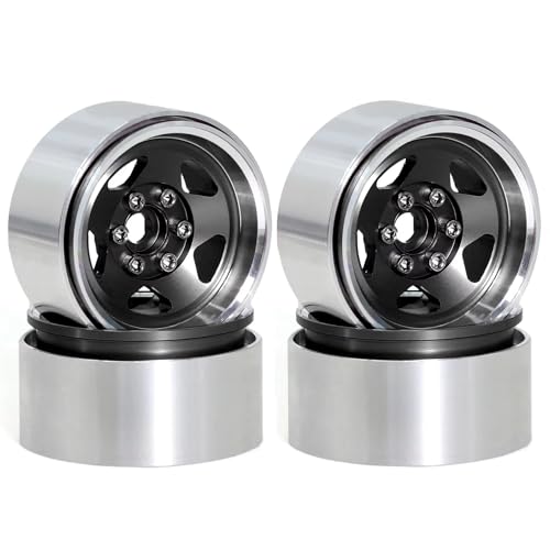 GTFRUQAS RC Ersatzteile Für Axial Für SCX10 II 90046 Für SCX10 III Für AXI03007 Für TRX4 D90 1:10 RC Felgen 1,9 Zoll Beadlock RC Felgensatz Radnabe RC Crawler Autoteile(Black) von GTFRUQAS