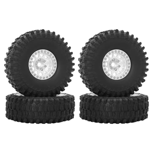 GTFRUQAS RC Ersatzteile Für Axial Für SCX10 III Für AXI03007 90046 Für TRX-4 Für GEN8 1/10 RC Crawler Auto Zubehör Metall 1,9 Beadlock Felge Reifen Set Refit RC Auto Teile(White) von GTFRUQAS