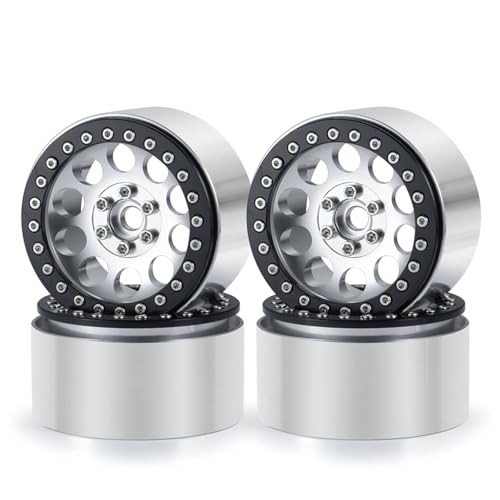 GTFRUQAS RC Ersatzteile Für Axial Für Wraith 90048 RR10 Für TRX-4 1/10 4 Stücke Metall Beadlock 2,2 Zoll Felgen Naben RC Crawler Auto Upgrade Teile Zubehör(Silver) von GTFRUQAS