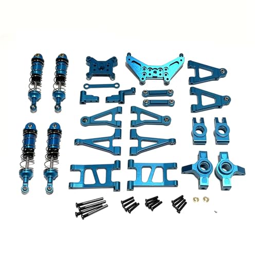 GTFRUQAS RC Ersatzteile Für MJX Für Hyper Go 1/14 14301 14302 14303 RC Autozubehör Metallstoßdämpfer Schwinge Lenkbecher Aufhängungsarme Hinterradnaben Upgrade RC Autoteile(Blue) von GTFRUQAS