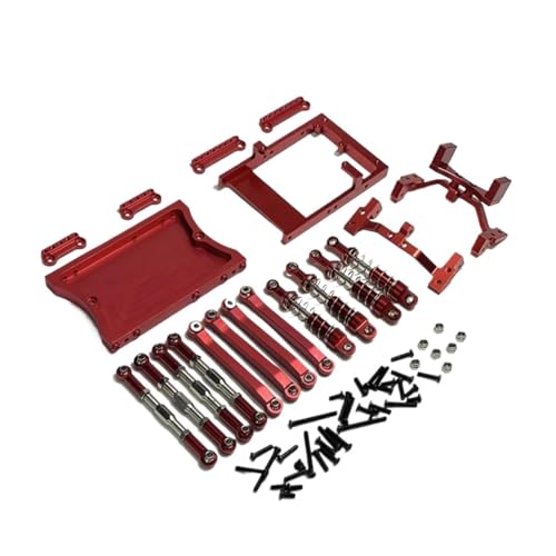 GTFRUQAS RC Ersatzteile Für MN D90 Für MN98 Für MN99S 1/12 Metall Für Chassis Link Rod Servo Halterung Stoßdämpfer Strahl Set RC Auto Upgrade Teile(Red) von GTFRUQAS