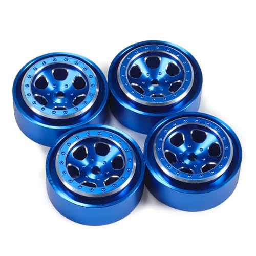GTFRUQAS RC Ersatzteile Für TRX4M Für Bronco Für Defender AX24 Für SCX24 Für FCX24 1/18 RC Crawler 4 Stücke CNC Aluminium Beadlock Rad Felgen Lager Reifen Upgrade(Blue) von GTFRUQAS