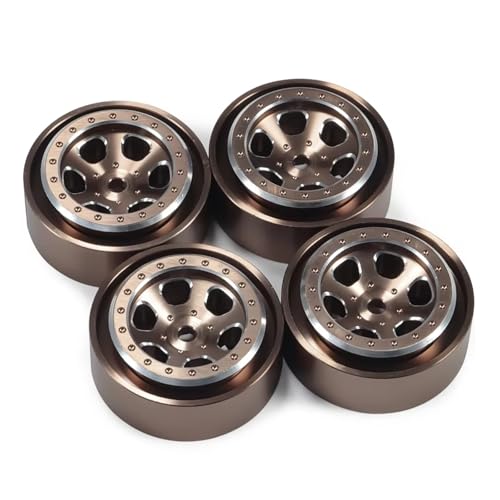 GTFRUQAS RC Ersatzteile Für TRX4M Für Bronco Für Defender AX24 Für SCX24 Für FCX24 1/18 RC Crawler 4 Stücke CNC Aluminium Beadlock Rad Felgen Lager Reifen Upgrade(Brown) von GTFRUQAS