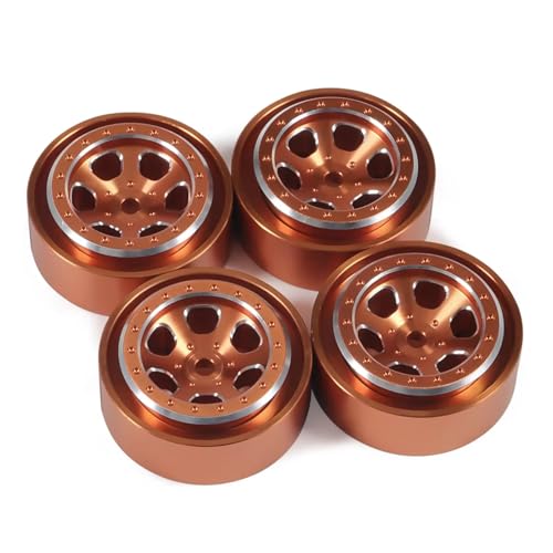 GTFRUQAS RC Ersatzteile Für TRX4M Für Bronco Für Defender AX24 Für SCX24 Für FCX24 1/18 RC Crawler 4 Stücke CNC Aluminium Beadlock Rad Felgen Lager Reifen Upgrade(Orange) von GTFRUQAS