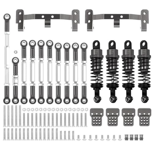 GTFRUQAS RC Ersatzteile Für WPL 1/16 C14 C24 RC Auto Metall Für Chassis Link Stange Zugstange Halterung Stoßdämpfer Set Upgrades Teile Geändert Zubehör(Titanium) von GTFRUQAS