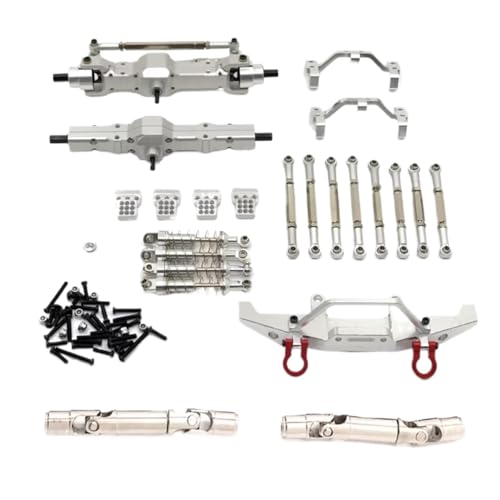GTFRUQAS RC Ersatzteile Für WPL Für C14 Für C24 Für C24-1 1/16 Metall Vorder- Und Hinterachse Für Chassis Verbindungsstange Zugstangenhalterung Stoßdämpfersatz RC Auto Upgrade Teile ﻿(Silver) von GTFRUQAS