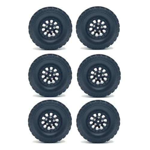 GTFRUQAS RC Ersatzteile Für WPL Für JJRC Für Fayee B16 B36 Q60 Q63 Q64 FY004 Für MN-77 6WD 6X6 RC Auto 6 Stücke Metall Beadlock Radnabe Felge Rubbr Reifen Upgrade Teile(Black) von GTFRUQAS