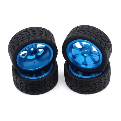 RC Ersatzteile Für Wltoys 144001 144010 124007 124016 124019 A959 A959-B 4 Stücke 65mm Gummi Reifen Metall Felge 12mm Hex Für RC Auto Upgrade Teile(Blue) von GTFRUQAS