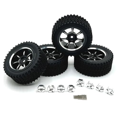 GTFRUQAS RC Ersatzteile Für Wltoys 144001 144010 144016 144018 124008 124019 Für MJX 14301 14302 4 Stücke 70mm Metall Felge Reifen Reifen Set RC Auto Upgrade Teile(Black) von GTFRUQAS