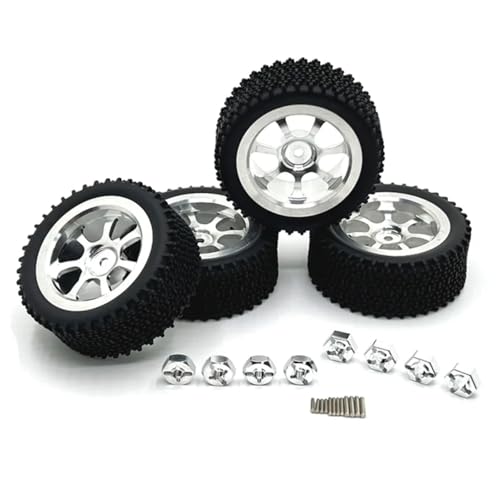 GTFRUQAS RC Ersatzteile Für Wltoys 144001 144010 144016 144018 124008 124019 Für MJX 14301 14302 4 Stücke 70mm Metall Felge Reifen Reifen Set RC Auto Upgrade Teile(Silver) von GTFRUQAS
