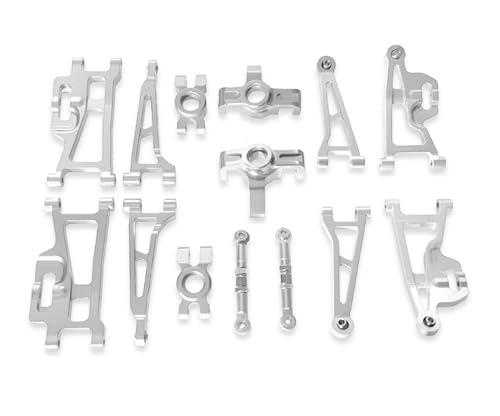 RC Ersatzteile Für Hyper Go Für MJX 1/14 14209 14210 H14BM Upgrade Rc Auto Fernbedienung Auto Teile Suspension Schaukel Arme Lenkung Stange Naben Set Zubehör(Silver) von GTFRUQAS