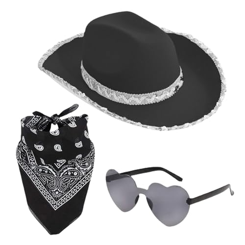 GTFYUDGH Flauschige Federkrempe Cowboyhut, Bling Cowboyhüte Für Damen, Cowboy Cowgirl Hut Set, Cowboyhut Mit Bandana Herzbrille, Cowboyhut Damen, Cowgirl Hut Für Herren Damen, Cowboy CowgirlHut GTFYUDGH Flauschige Federkrempe Cowboyhut, Bling Cowboyhüte Für Damen, Cowboy Cowgirl Hut Set, Cowboyhut Mit Bandana Herzbrille, Cowboyhut Damen, Cowgirl Hut Für Herren Damen, Cowboy CowgirlHut von GTFYUDGH