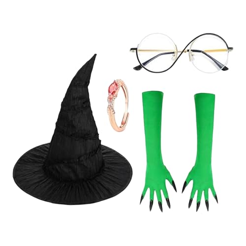 GTFYUDGH Hexenkostüm | Schwarzer Hexenhut Mit Grünen Krallenhandschuhen | Verkleidungsset Für Halloween Karneval Film Rollenspiel Veranstaltung GTFYUDGH Hexenkostüm | Schwarzer Hexenhut Mit Grünen Krallenhandschuhen | Verkleidungsset Für Halloween Karneval Film Rollenspiel Veranstaltung von GTFYUDGH