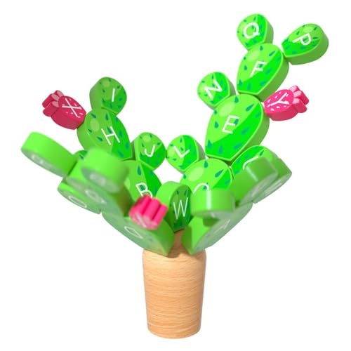 GTFYUDGH Holzbilanzspiel, Balance Cactus Toy,Stapelbalance -Kaktus -Puzzle mit Alphabetdesign - Bauen von Set, lustige frühe Entwicklungstätigkeiten für Kinder, Kinder im Alter von 3 bis 8 Jahren von GTFYUDGH