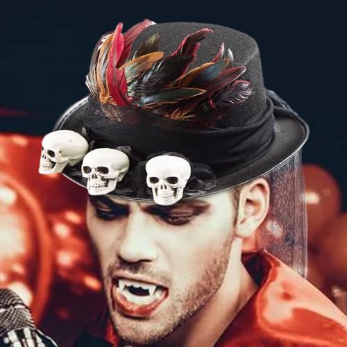 GTFYUDGH Totenkopf Steampunk Hut,Steampunk Cosplay Hut - Gothic Hüte | Kostüm-Cosplay-Kopfbedeckung mit Totenköpfen, Federn, schwarzem Netz, Steam-Punk-Zylinder und Frauen für Partyzubehör von GTFYUDGH