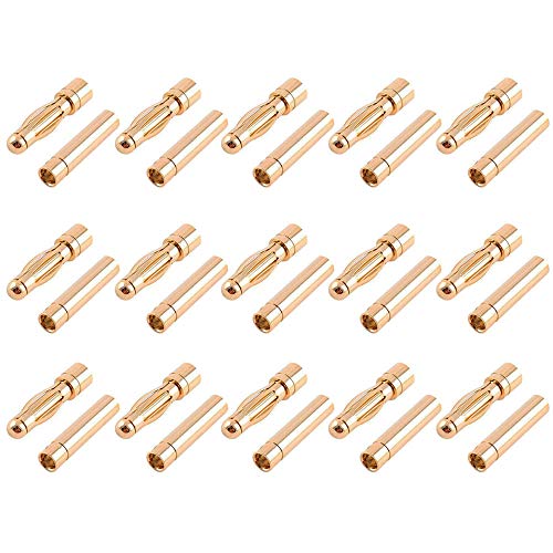 GTIWUNG 15 Paar 4mm Vergoldete Bananenstecker Motor Elektronische Stecker, RC Brushless Motor ESC vergoldete Bananenstecker Kugelstecker (15Pcs 4mm Männlicher Stecker + 15Pcs 4mm Buchse Stecker) von GTIWUNG