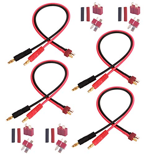 GTIWUNG 4 Stücke Ladekabel T Plug Stecker auf 4mm Bananenstecker, Deans Stil T Stecker mit 30cm 14AWG Silikon Draht, 4 Paar T-Steckverbinder mit 8 Stücke Schrumpfschlauch für RC LiPo Batterie GTIWUNG 4 Stücke Ladekabel T Plug Stecker auf 4mm Bananenstecker, Deans Stil T Stecker mit 30cm 14AWG Silikon Draht, 4 Paar T-Steckverbinder mit 8 Stücke Schrumpfschlauch für RC LiPo Batterie von GTIWUNG