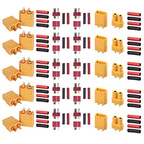 GTIWUNG 5 Paar XT60 Batterie Anschlüsse, 5 Paar XT30 Männlich Weiblich Stecker Buchse, 10 Paar Deans Rutschfester T-Stecker mit 60 stücke Schrumpfschlauch für RC LiPo Akku Hubschrauber Flugzeug GTIWUNG 5 Paar XT60 Batterie Anschlüsse, 5 Paar XT30 Männlich Weiblich Stecker Buchse, 10 Paar Deans Rutschfester T-Stecker mit 60 stücke Schrumpfschlauch für RC LiPo Akku Hubschrauber Flugzeug von GTIWUNG