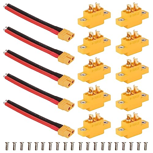 GTIWUNG 5 Stücke XT60 Stecker Männlich mit Kabel 10cm 12AWG Silikon Draht + 10 Stück XT60E-M Einbaustecker, XT60E-M Stecker einbaubuchse mit Innensechskantschrauben für Modelle DIY GTIWUNG 5 Stücke XT60 Stecker Männlich mit Kabel 10cm 12AWG Silikon Draht + 10 Stück XT60E-M Einbaustecker, XT60E-M Stecker einbaubuchse mit Innensechskantschrauben für Modelle DIY von GTIWUNG