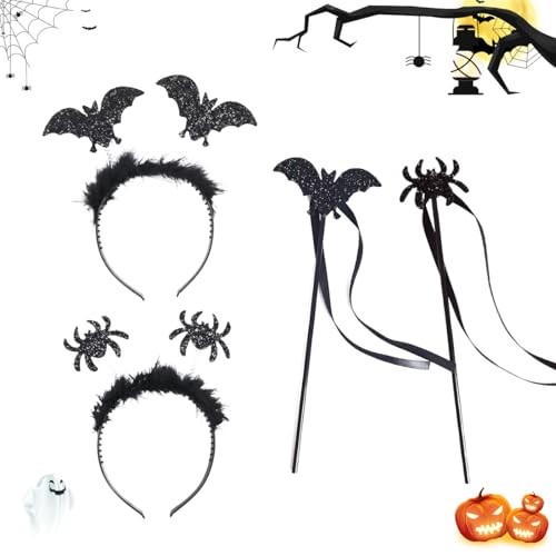 4 Stück Halloween Haarreif mit Zauberstab, Halloween Kopfschmuck Damen mit Glitzereffekt, Fledermaus Spinne Haarreif Damen, Fledermaus Stirnband, Kopfschmuck für Halloween, Fasching Karneval Party 4 Stück Halloween Haarreif mit Zauberstab, Halloween Kopfschmuck Damen mit Glitzereffekt, Fledermaus Spinne Haarreif Damen, Fledermaus Stirnband, Kopfschmuck für Halloween, Fasching Karneval Party von GTJEOI