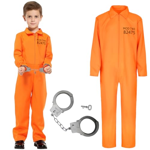 GTJEOI Häftling Kostüm, Sträfling Kostüm, Gefangener kostüm Kinder, Gefängnis Overall Orange mit Plastikhandschellen, Prisoner Overall Kostü-m für Halloween und Maskenpartys GTJEOI Häftling Kostüm, Sträfling Kostüm, Gefangener kostüm Kinder, Gefängnis Overall Orange mit Plastikhandschellen, Prisoner Overall Kostü-m für Halloween und Maskenpartys von GTJEOI