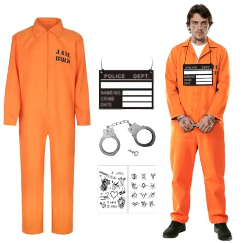 Häftling Kostüm Herren, Orange GefäNgnis Kostüm, Sträfling kostüm, Orangener Overall, Gefangenenkostüm Karneval Cosplay für Sträflinge, Gefangene, Räuber - Größe L/XL Häftling Kostüm Herren, Orange GefäNgnis Kostüm, Sträfling kostüm, Orangener Overall, Gefangenenkostüm Karneval Cosplay für Sträflinge, Gefangene, Räuber - Größe L/XL von GTJEOI