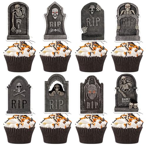 Halloween Cake Topper, 24pcs Halloween Graveyard Tortendeko mit 24pcs Mini-Schaufeln, Hallowee-n Tortenaufsätze, Hallowee-n Kuchendeko, Muffin Deko für Hallo-ween Horror Party Supplies Halloween Cake Topper, 24pcs Halloween Graveyard Tortendeko mit 24pcs Mini-Schaufeln, Hallowee-n Tortenaufsätze, Hallowee-n Kuchendeko, Muffin Deko für Hallo-ween Horror Party Supplies von GTJEOI