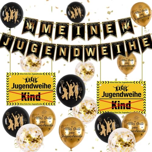 Jugendweihe Deko, Jugendweihe 2025 Deko Schwarz Gold Junge & Mädchen, mit Schild zur Jugendweihe, Meine Jugendweihe Banner, Alles Gute zur Jugendweihe Luftballons, Gastgeschenke Jugendweihe Jugendweihe Deko, Jugendweihe 2025 Deko Schwarz Gold Junge & Mädchen, mit Schild zur Jugendweihe, Meine Jugendweihe Banner, Alles Gute zur Jugendweihe Luftballons, Gastgeschenke Jugendweihe von GTJEOI