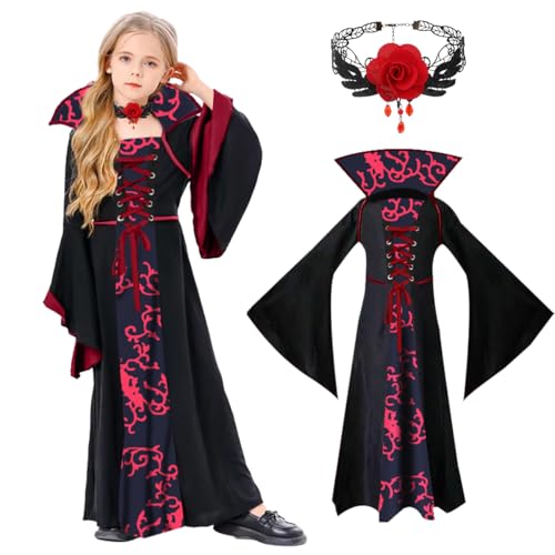 Vampir Kostüm Kinder Mädchen, Gothic Vampirkostüm Karneval, Vampir Kleid Verkleidung mit Halskette, Vampirkostüm für Mädchen, Gothic Vampir Prinzessin Kostüm für Halloween Karneval Cosplay Vampir Kostüm Kinder Mädchen, Gothic Vampirkostüm Karneval, Vampir Kleid Verkleidung mit Halskette, Vampirkostüm für Mädchen, Gothic Vampir Prinzessin Kostüm für Halloween Karneval Cosplay von GTJEOI