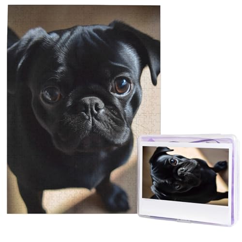 Black Pug Dog Puppy Puzzle for Adults 500 Pieces Personalized Jigsaw Puzzles from Photos, Challenging Puzzle Perfect for Game Nights, Wooden Puzzles Gift for Holiday Birthday von GTKSYNVE