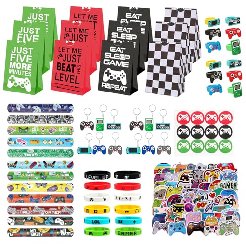 GTNCE 110 Stück Videospiel-Partytütenfüller, Gaming-Partybevorzugungen mit Silikon-Armband, Schlüsselanhänger, Slap Band, Ring, Geschenktüte, Spielaufkleber, Gamer Partyzubehör, Goodie Bag Füllstoffe GTNCE 110 Stück Videospiel-Partytütenfüller, Gaming-Partybevorzugungen mit Silikon-Armband, Schlüsselanhänger, Slap Band, Ring, Geschenktüte, Spielaufkleber, Gamer Partyzubehör, Goodie Bag Füllstoffe von GTNCE