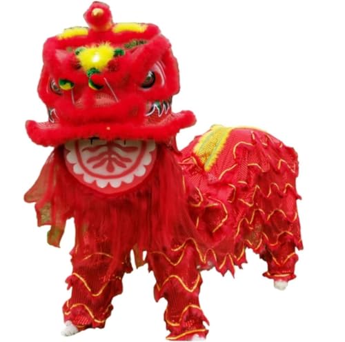 GTOULHH Löwen- und Drachentanz Chinesischer Drachentanz, Löwentanz, Kopf-Doppelset, Löwentanz, Chinesisches Neujahr, Halloween-Kostüme Chinesisches Kostüm für Festivalauftritte(Rood) von GTOULHH