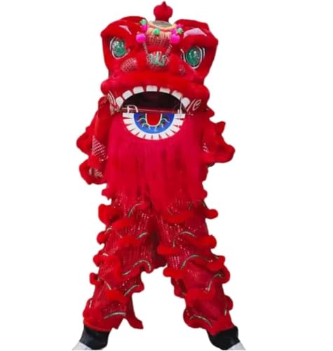 GTOULHH Löwen- und Drachentanz Löwentanzkopf Aus Fiberglas, Kunstfell, Löwentanzseide, Löwentanzvorführung Im Freien Chinesisches Kostüm für Festivalauftritte(Rood) von GTOULHH