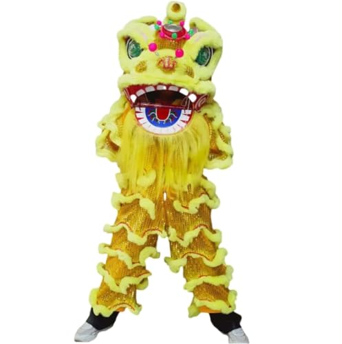 GTOULHH Löwen- und Drachentanz Löwentanzkopf Aus Fiberglas, Kunstfell, Löwentanzseide, Löwentanzvorführung Im Freien Chinesisches Kostüm für Festivalauftritte(Yellow) von GTOULHH
